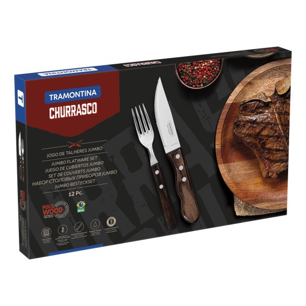 Churrasco Jumbo Steak Cutlery 12 Piece Set - Brown - Tramontina