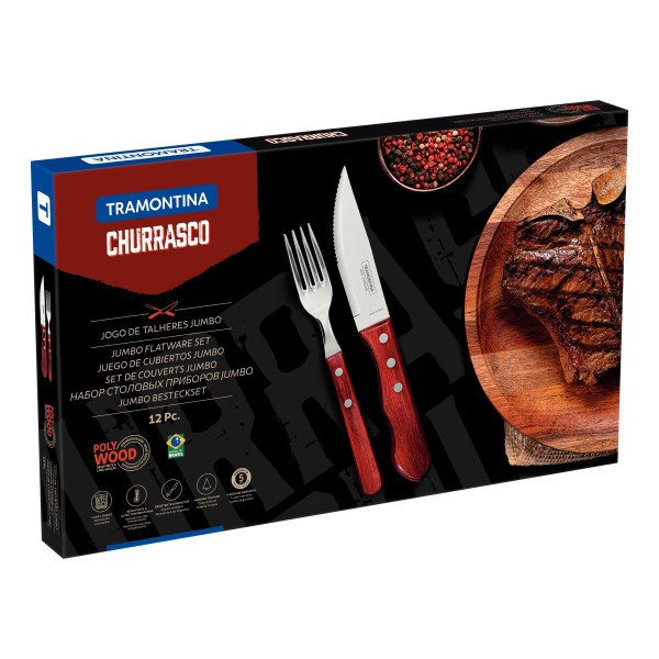 Churrasco Jumbo Steak Cutlery 12 Piece Set - Red - Tramontina