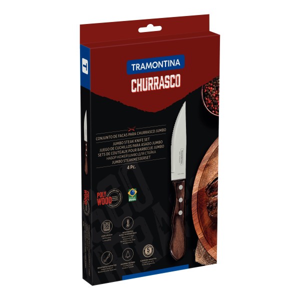 Churrasco Steak Knife Jumbo Point Brown 4 Piece Set 12cm - Tramontina