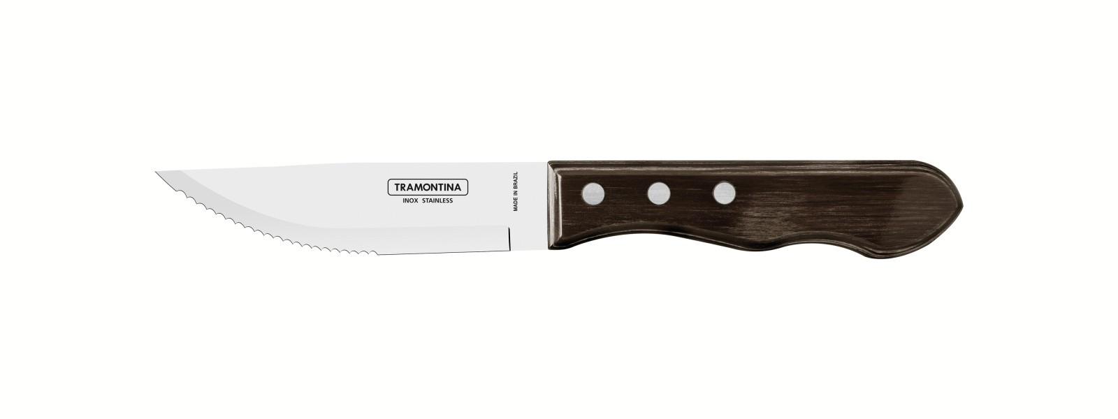 Churrasco Steak Knife Jumbo Serrated Wide Blade Polywood Brown 5", 12cm - Tramontina