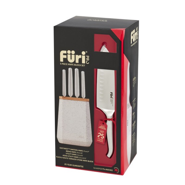 Stone Knife Block Set Black and White Terrazzo 5 Piece - Furi