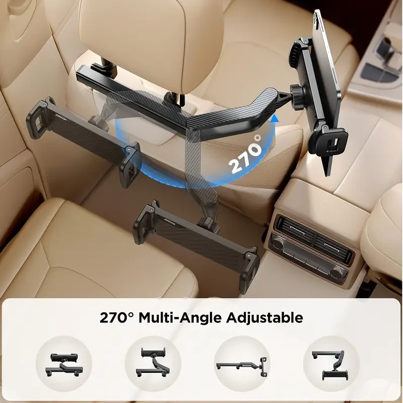Tablet Holder for Car, 360 Adjustable Mount, One-Handed Operation