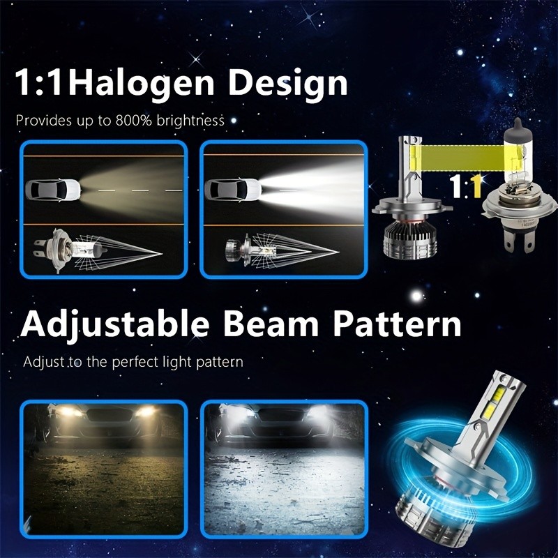 LITAMPO LED Headlight Bulb H4 H7 H11 9005 9006 120W 50000LM 6500K Car Replacement Upgraded Auto Light Bulb Can-Bus Error Free, High Low Beam, 800% Brighter