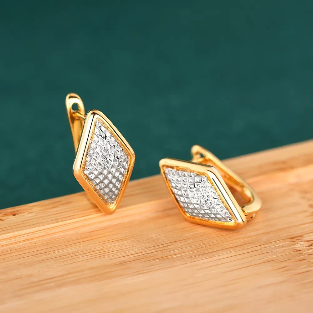 Rhombus Earrings Female Two-tone Geometric Design