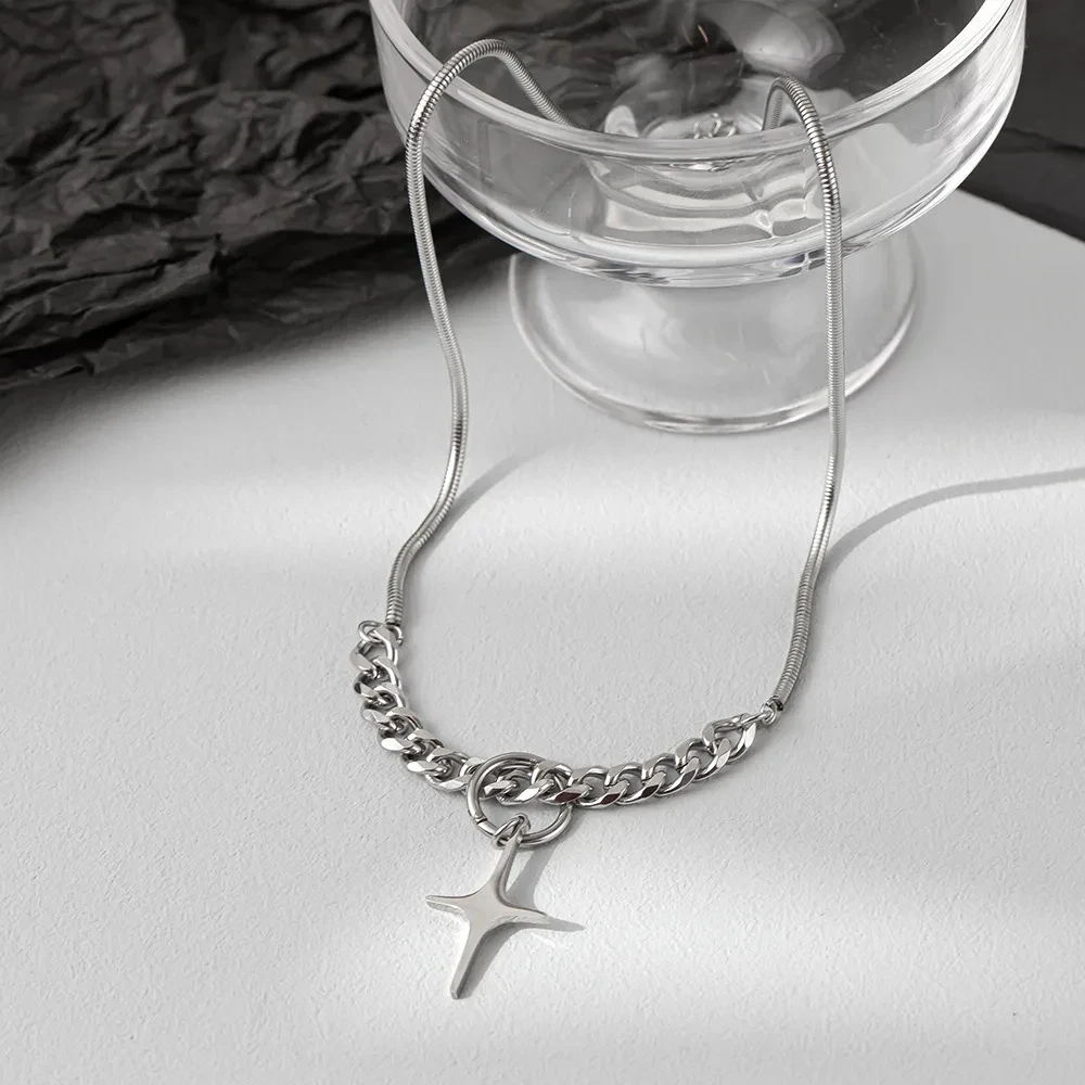 Titanium Steel Colorless Pendant Cuban Necklace