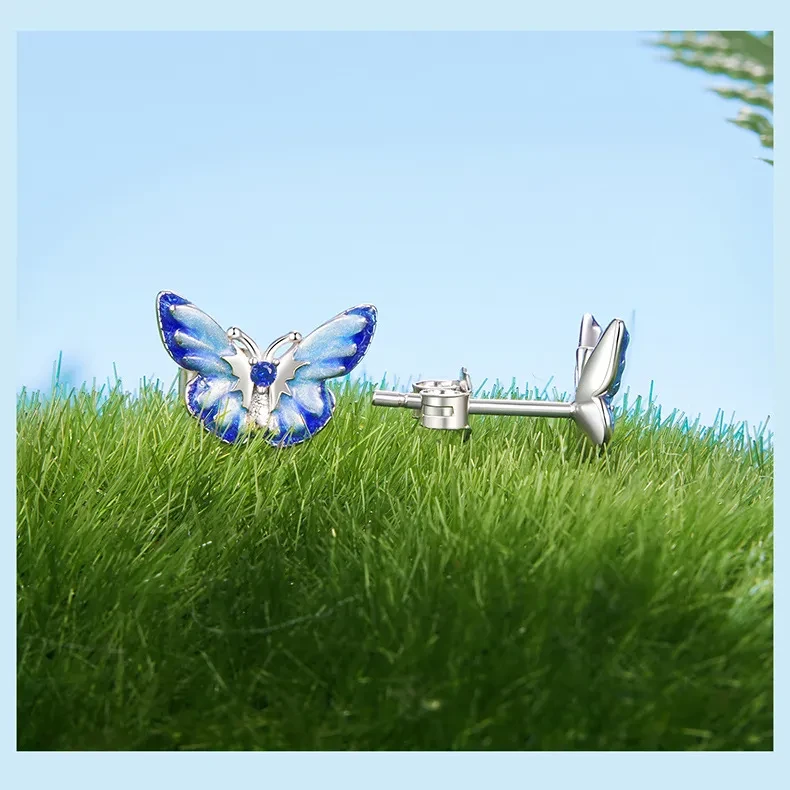 New Blue Color Butterfly Gradient Stud Earrings