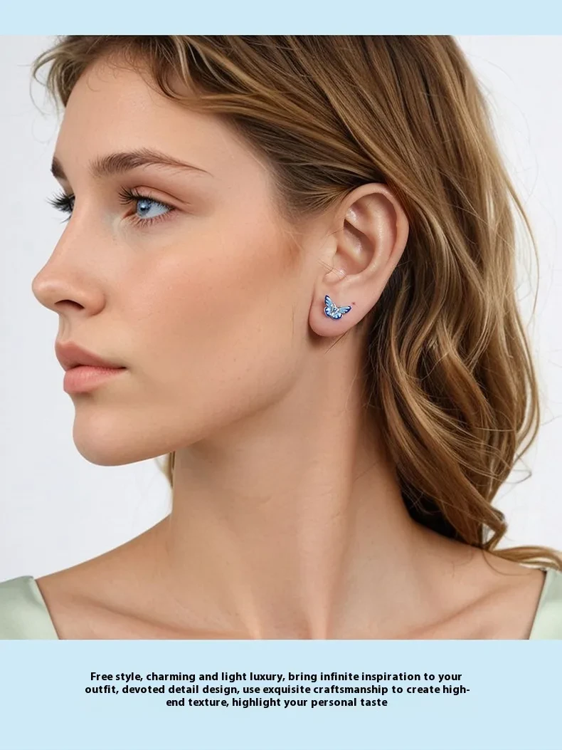 New Blue Color Butterfly Gradient Stud Earrings