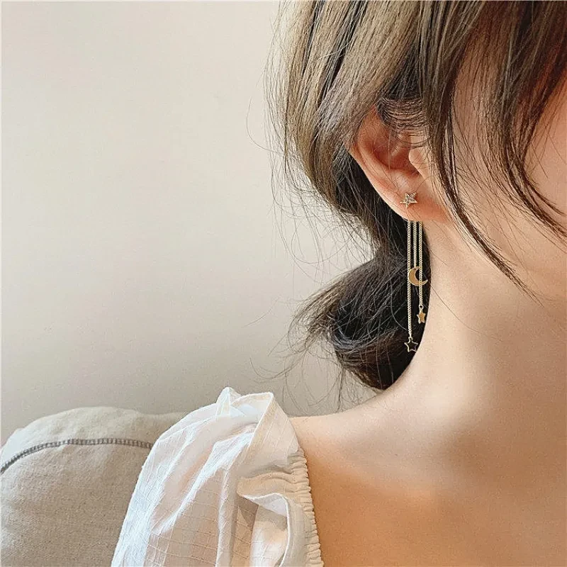 Temperament Star Moon Long Fringe Earrings