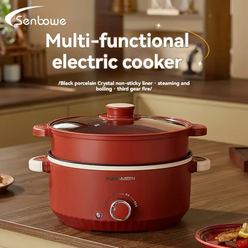 SENTBOWE Multi-Functional Red Electric Cooker with Non-Stick Coating