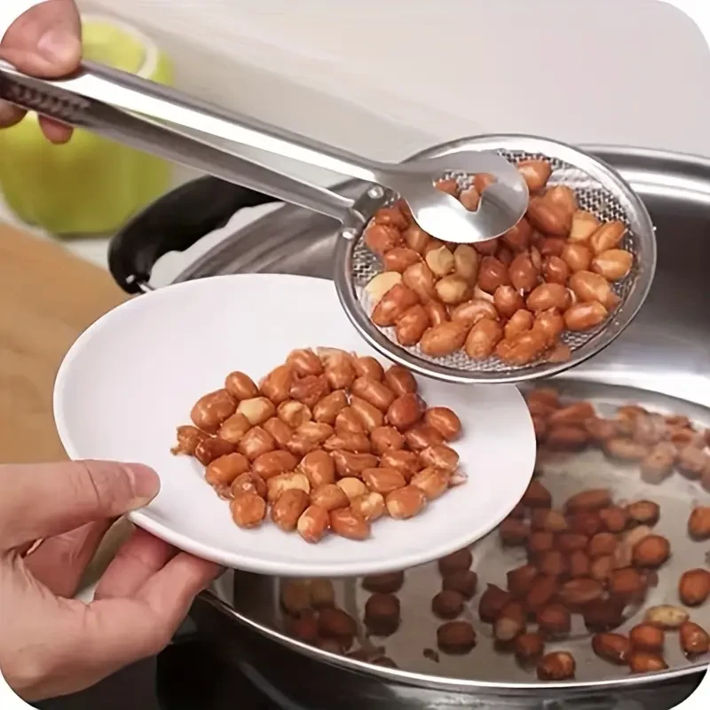 Stainless Steel Frying Oil Filter Clamp & Strainer Spoon