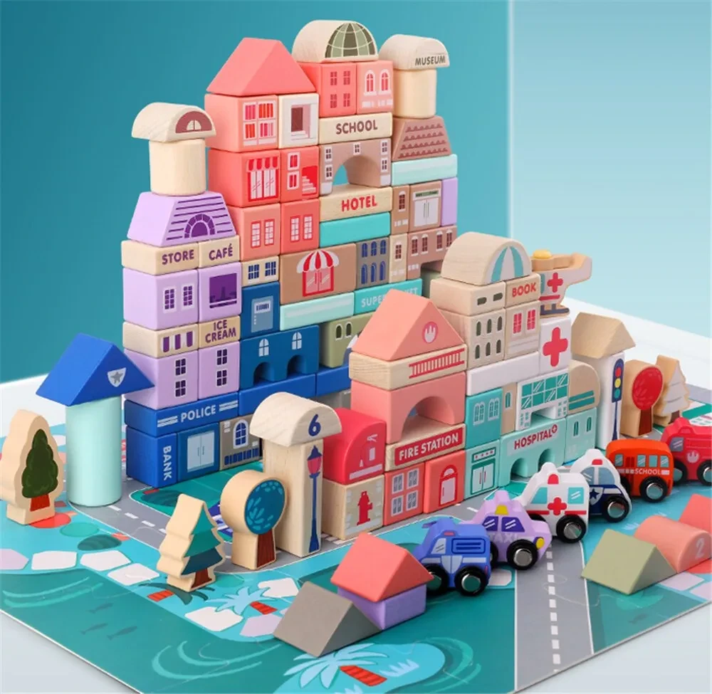 Large wooden building blocks toy