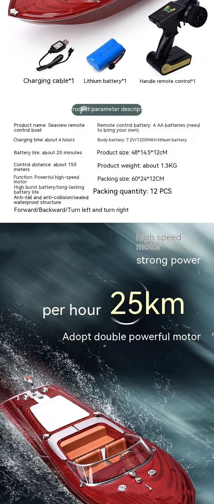 Rechargeable Speedboat Model Children's Toy