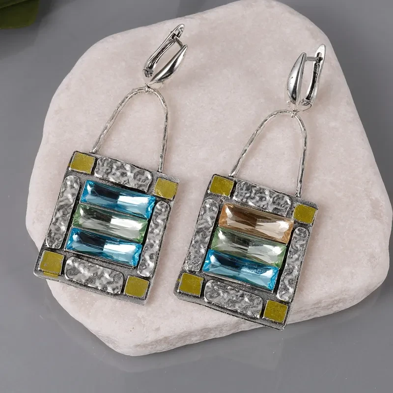 European And American Retro Tribe Crystal Stone Earrings