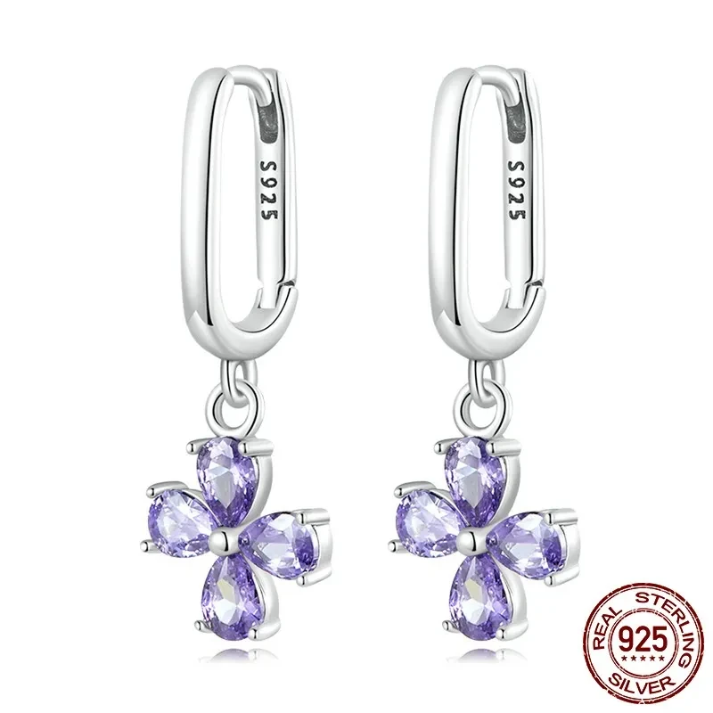 Sterling Silver Purple Zirconium Flower Purple Zircon