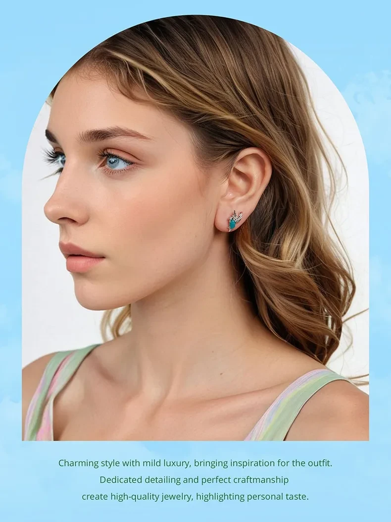 Kingfisher Stud S925 Sterling Silver Platinum-plated Earrings