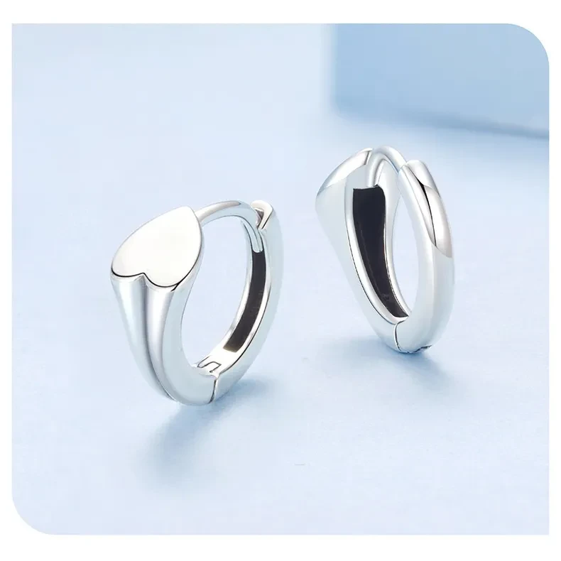 Glossy Love Heart Earrings S925 Sterling Silver Fashion Ear Clips