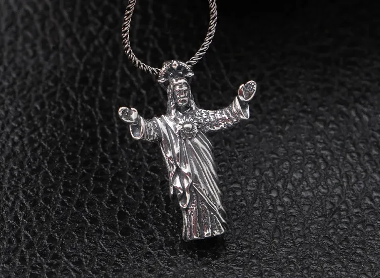 Sterling Silver Vintage Distressed Jesus Pendant
