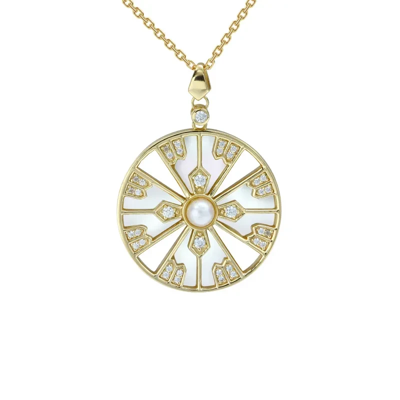 Natural Pearl White Shell Zircon Pendant