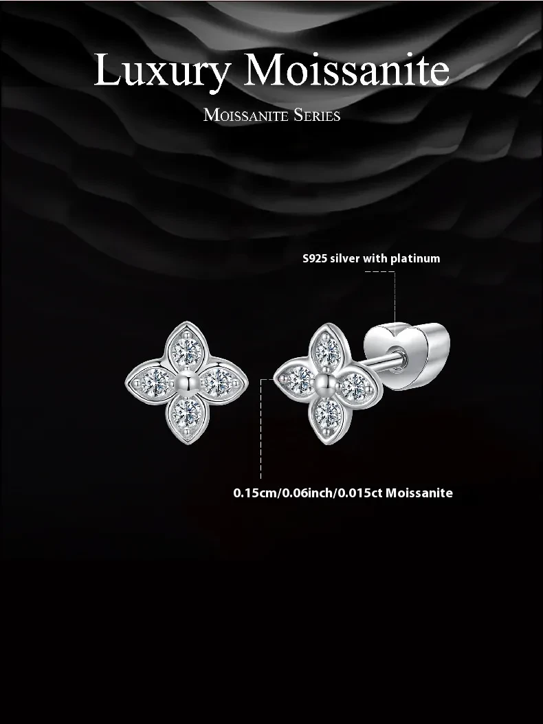 New Four-leaf Clover Moissanite Ear Studs