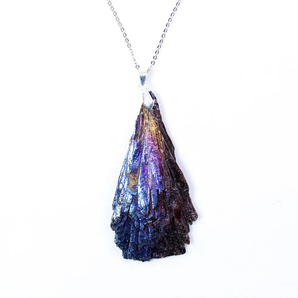 Tourmaline Electroplated Blue Peacock Feather Pendant