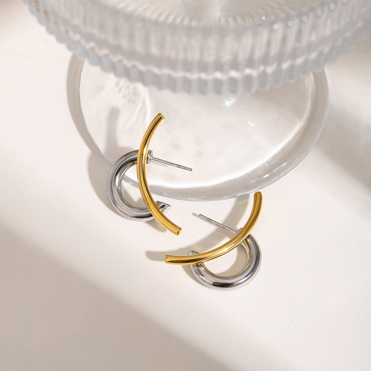 Stainless Steel Gold And Silver Color Matching Simple Line Fashion Non-fading Earrings