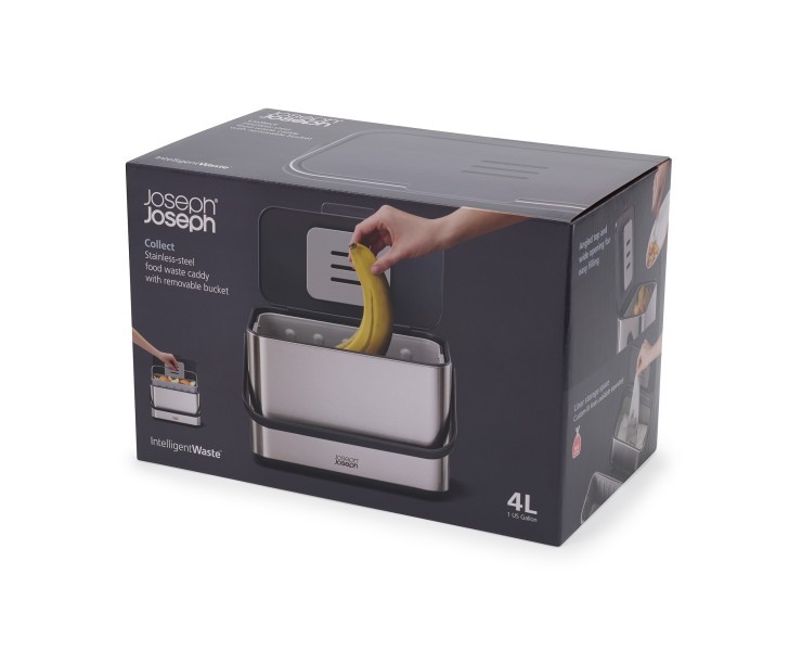 Collect 4L Stainless Steel Food Waste Caddy  - Joseph Joseph