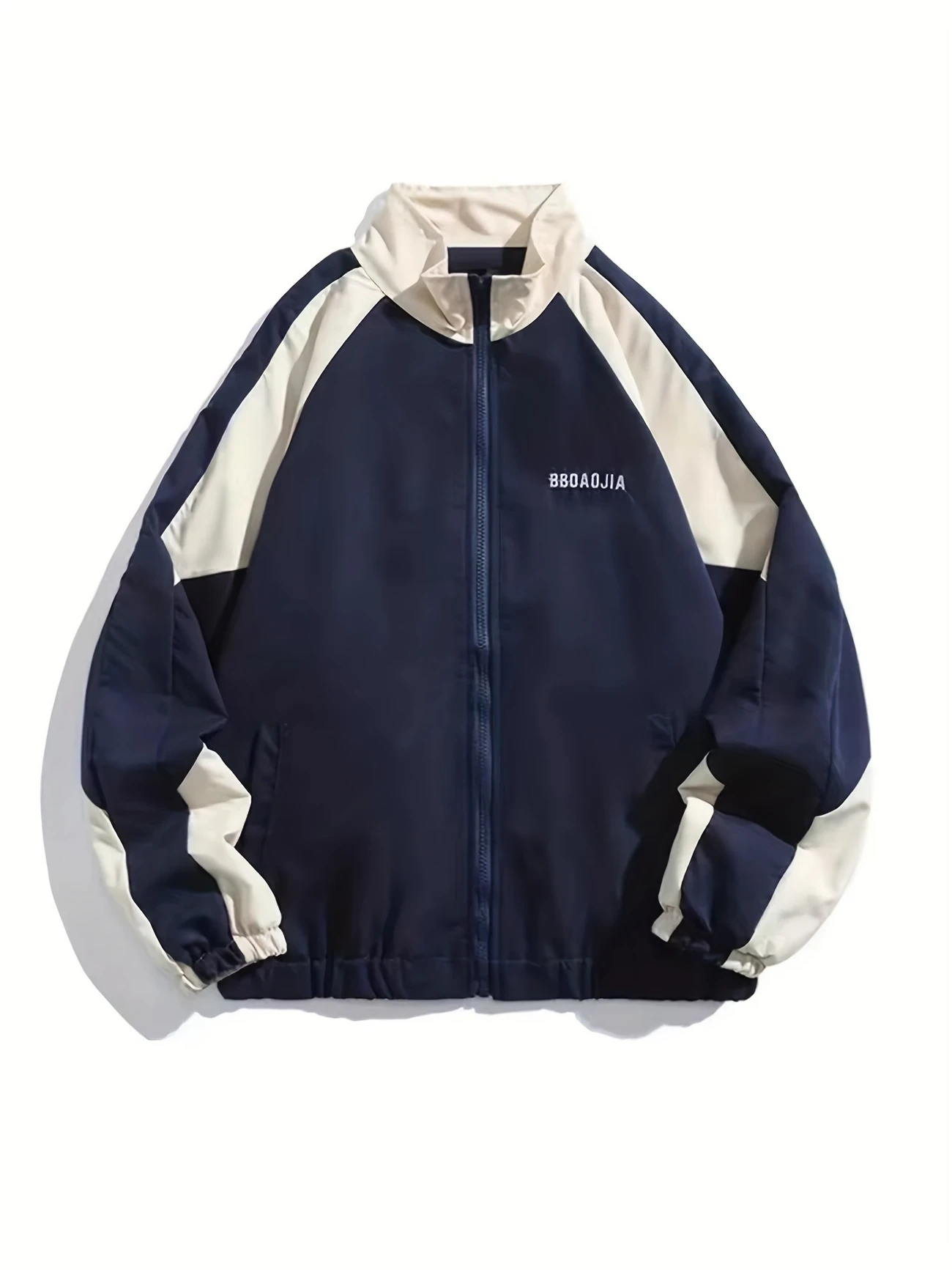 GENEVA Y2K-Inspired Color Block Embroidered Jacket | High Collar, Long Sleeve, Polyester Blend Outerwear for All Seasons