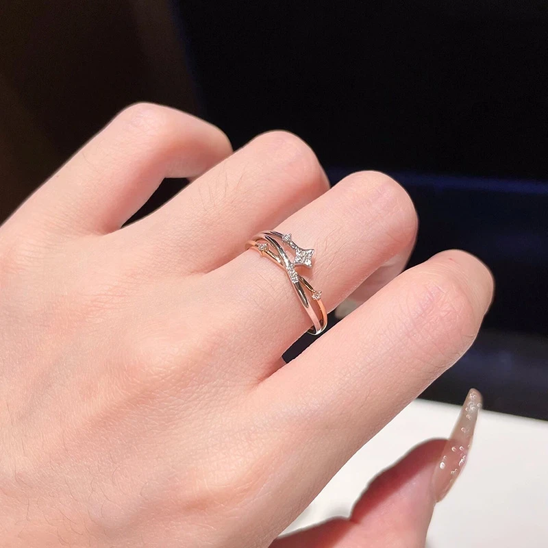 Shining Star Ring for Women | Adjustable Open Four-Pointed Star Ring with Sparkling Cubic Zirconia, Perfect for Daily Wear in Autumn & Winter