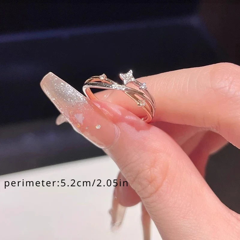 Shining Star Ring for Women | Adjustable Open Four-Pointed Star Ring with Sparkling Cubic Zirconia, Perfect for Daily Wear in Autumn & Winter