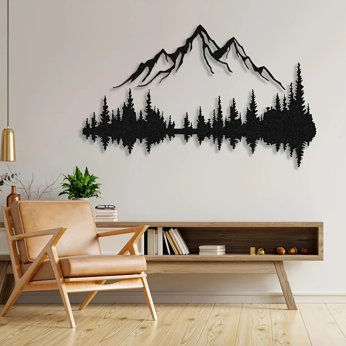 2pcs Mountain & Forest Metal Wall Art | Rustic Mountain Landscape Wall Decor, Large Metal Sculpture for Living Room & Bedroom, Indoor & Outdoor Art (Black, 16'' X 7.1'' / 40 X 18cm)