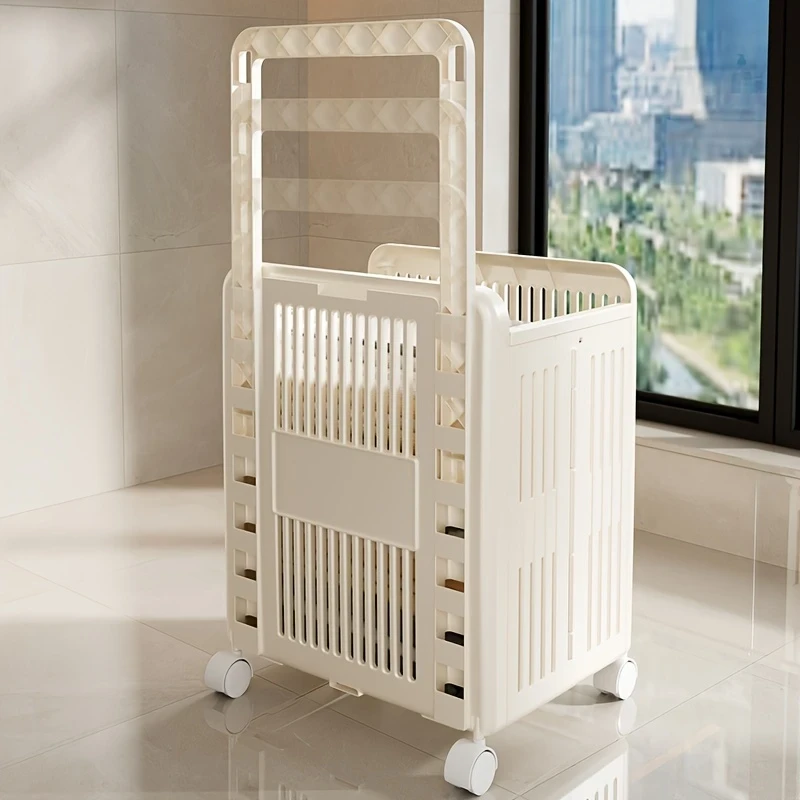 2-layer foldable laundry basket with wheels