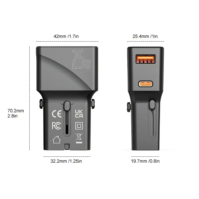 SOOPII 25W International Travel Power Adapter with USB-C & USB-A Ports