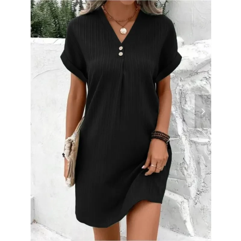 Fashion V-neck Short-sleeved Dress Womens Clothing
