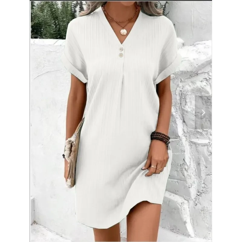 Fashion V-neck Short-sleeved Dress Womens Clothing