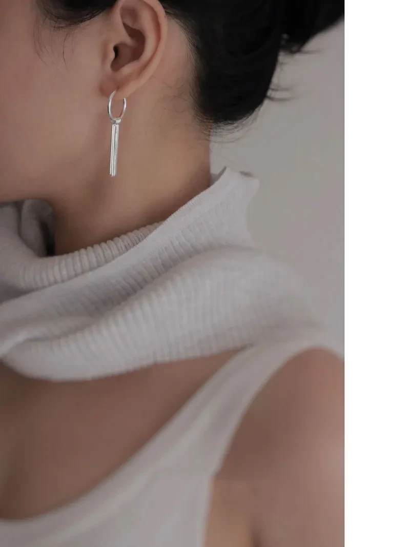 Sterling Silver Tassel Ear Clip Earrings Minimalist High Sense