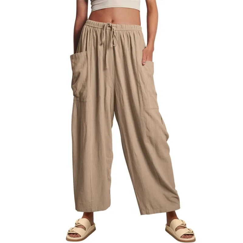 Fashion Wide Leg Pants Summer Loose Elastic High Waist Pleated Trousers