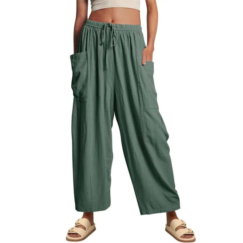 Fashion Wide Leg Pants Summer Loose Elastic High Waist Pleated Trousers