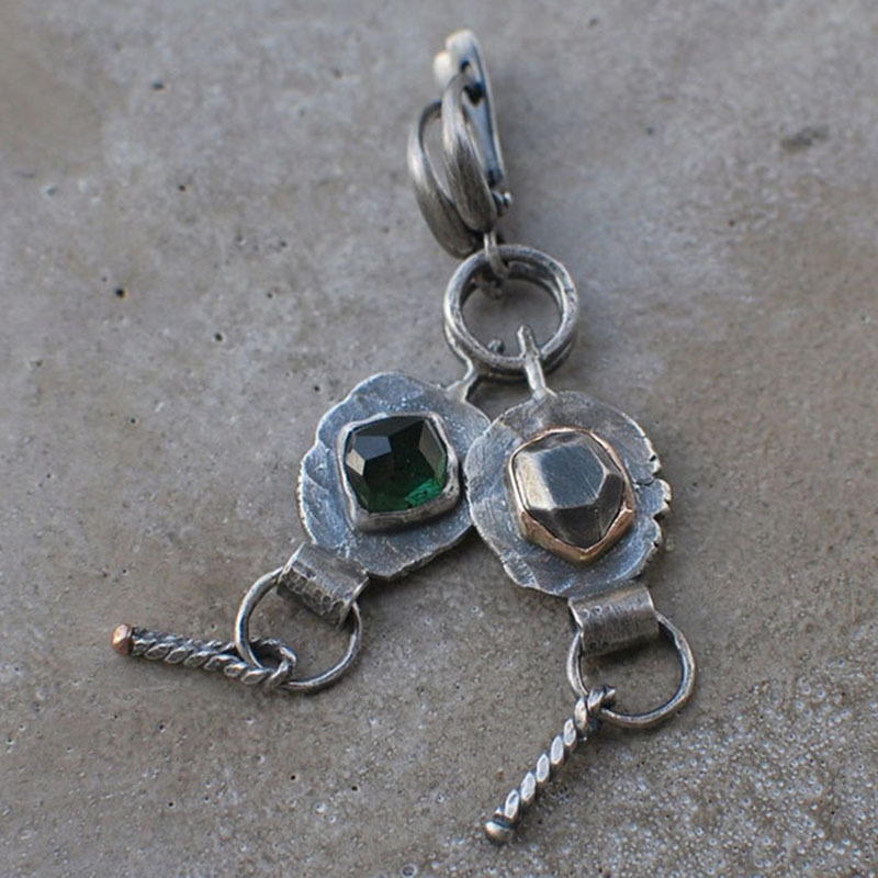 Retro Exotic Geometric Ancient Metal Inlaid Beccarite Asymmetric Eardrops