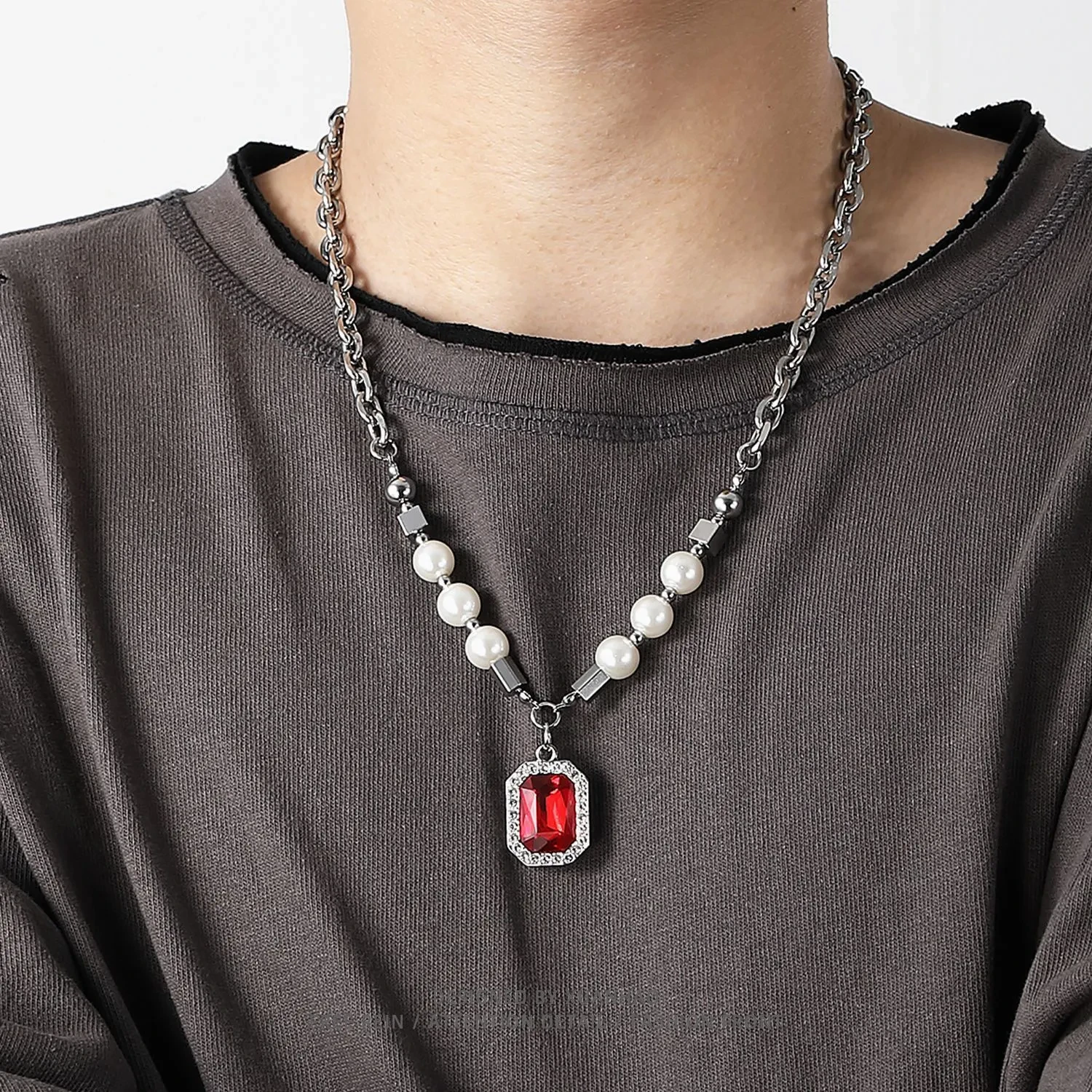 Pearl Gem And Diamond Pendant Necklace