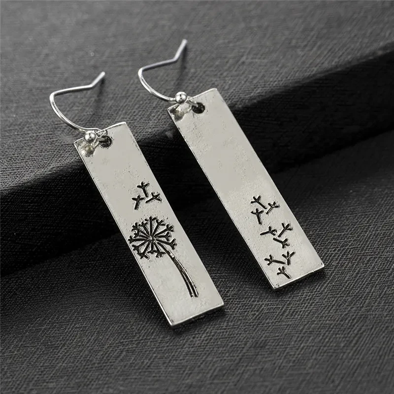 Women's Vintage Rectangle Pendant Dandelion Earrings