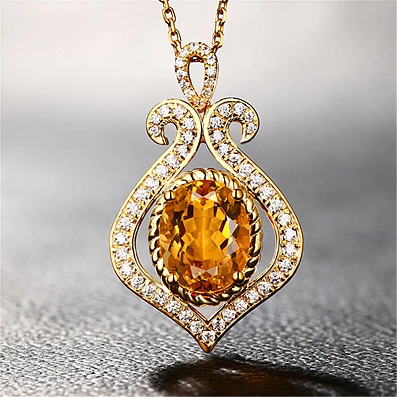 Drop Shaped Diamond Topaz Pendant Necklace