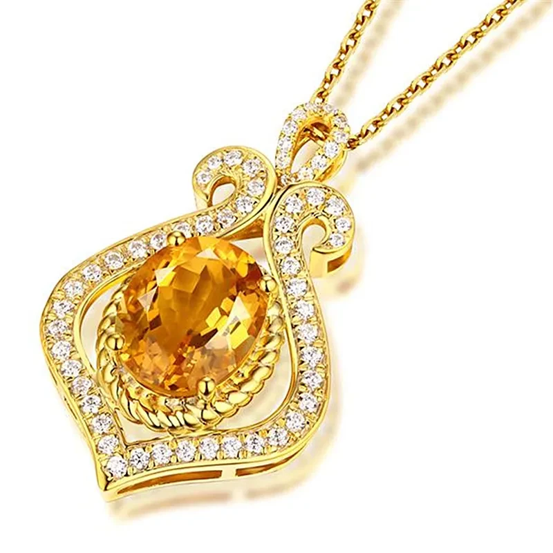 Drop Shaped Diamond Topaz Pendant Necklace