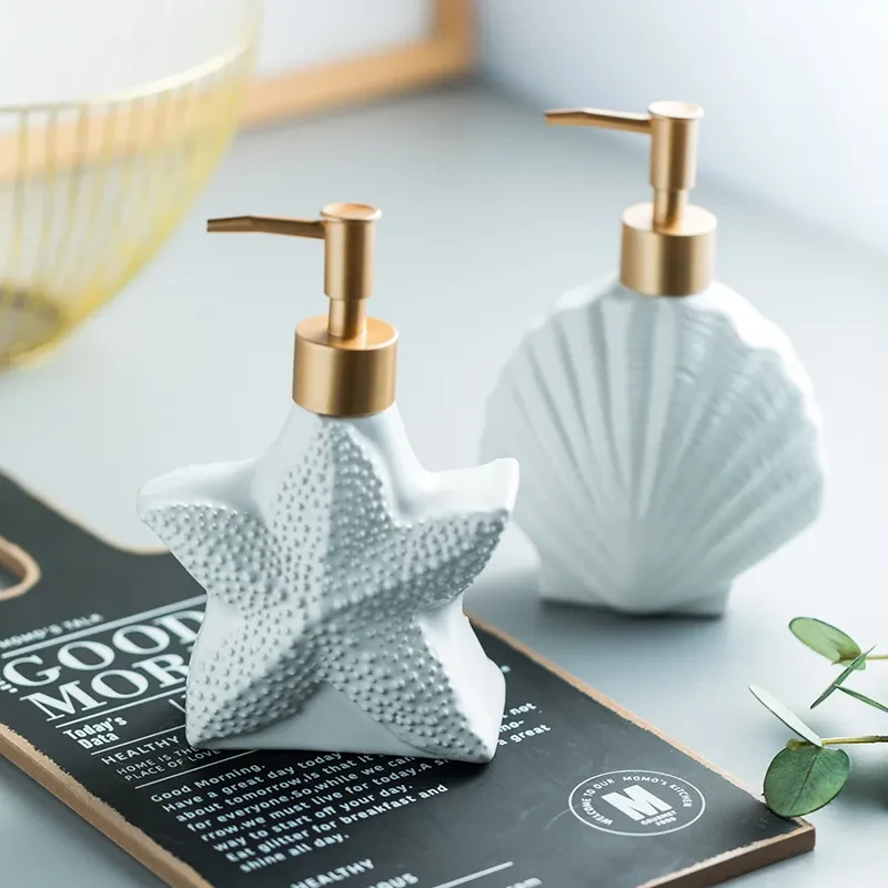 Starfish Shell Shape Ceramic Liquid Soap Dispenser Bathroom Sub-bottling Shower Gel Bottle Hand Sanitizer Container