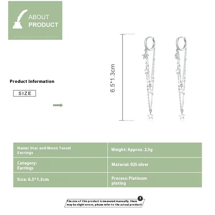 S925 Sterling Silver Star Moon Tassel Earrings