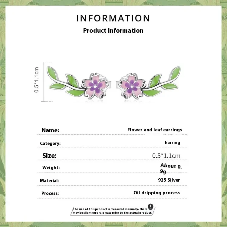 S925 Silver Jewelry Personalized Fashion Flower Leaves Sterling Silver Stud Earrings