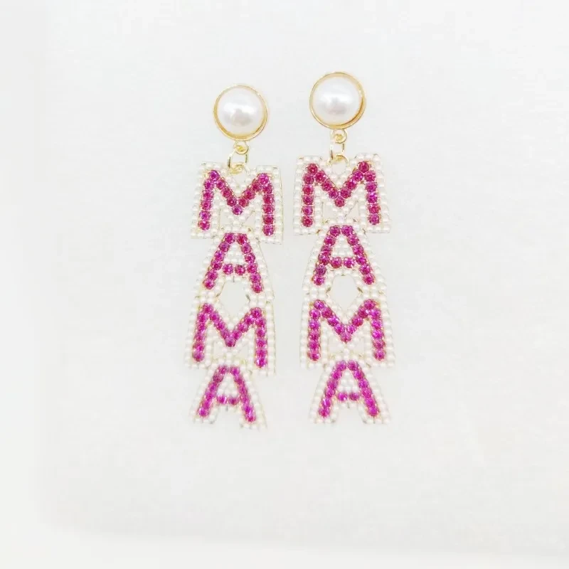 Mother's Day Creative Letters Alloy Ornament Pearl Earrings