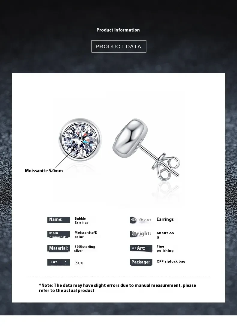 S925 Sterling Silver Classic Bubble Round Beads Moissanite Earrings