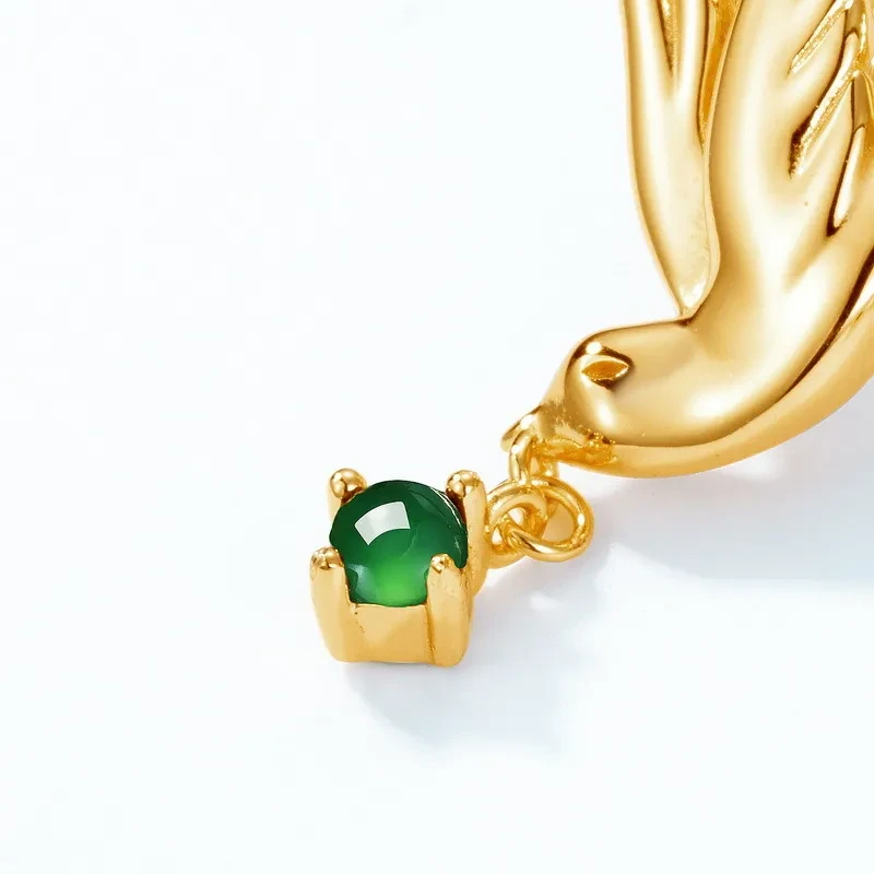 Swallow Earrings S925 Silver Plated Inlaid Green Jade Earrings