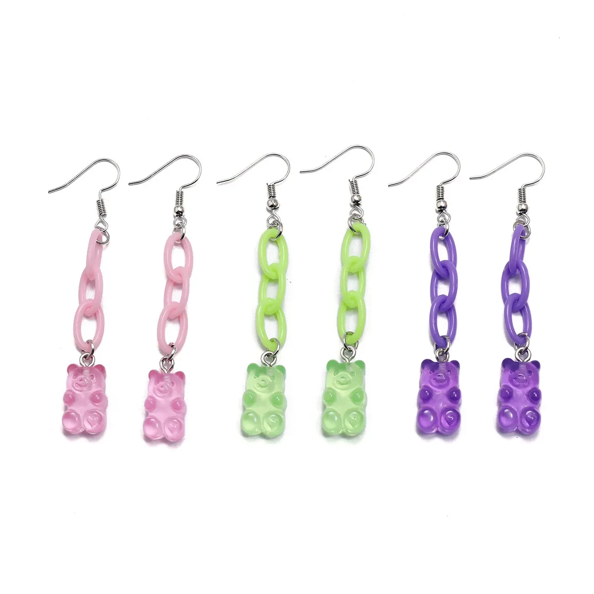 Tricolor Resin Bear Pendant Tassel Earrings