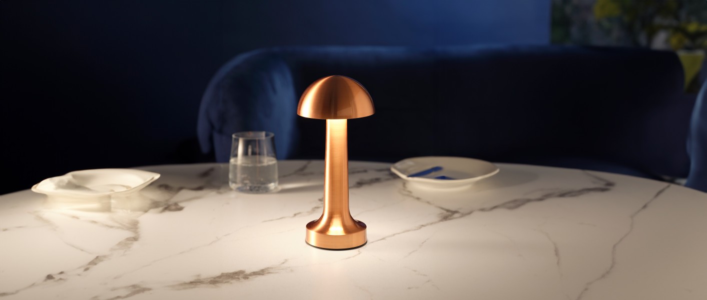 Ambience Thea Cordless LED Table Lamp Brushed Copper  - Tablekraft